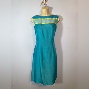 Natural instincts vintage 90’s Y2K silk blue Yellow Sleeveless Dress boatneck 8